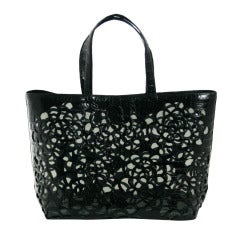 Nancy Gonzalez Schwarz Floral Laser Cut Crocodile Tote