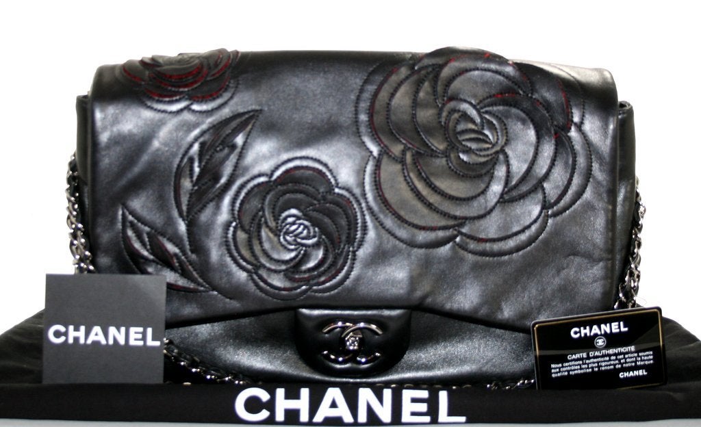 Chanel Black Lambskin Camellia Runway Flap Bag 6