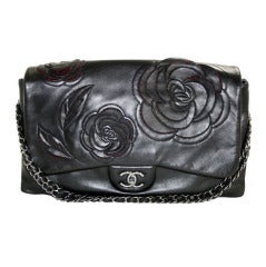 Chanel Black Lambskin Camellia Runway Flap Bag