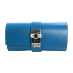 Hermès Blue Izmir Leather Medor Clutch