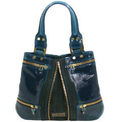 Jimmy Choo Dark Blue Patent Leather Mona Tote