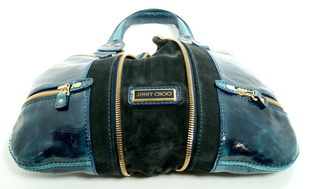 Jimmy Choo Dark Blue Patent Leather Mona Tote 2