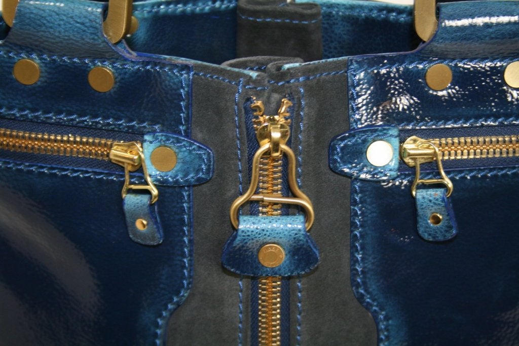 Jimmy Choo Dark Blue Patent Leather Mona Tote 3