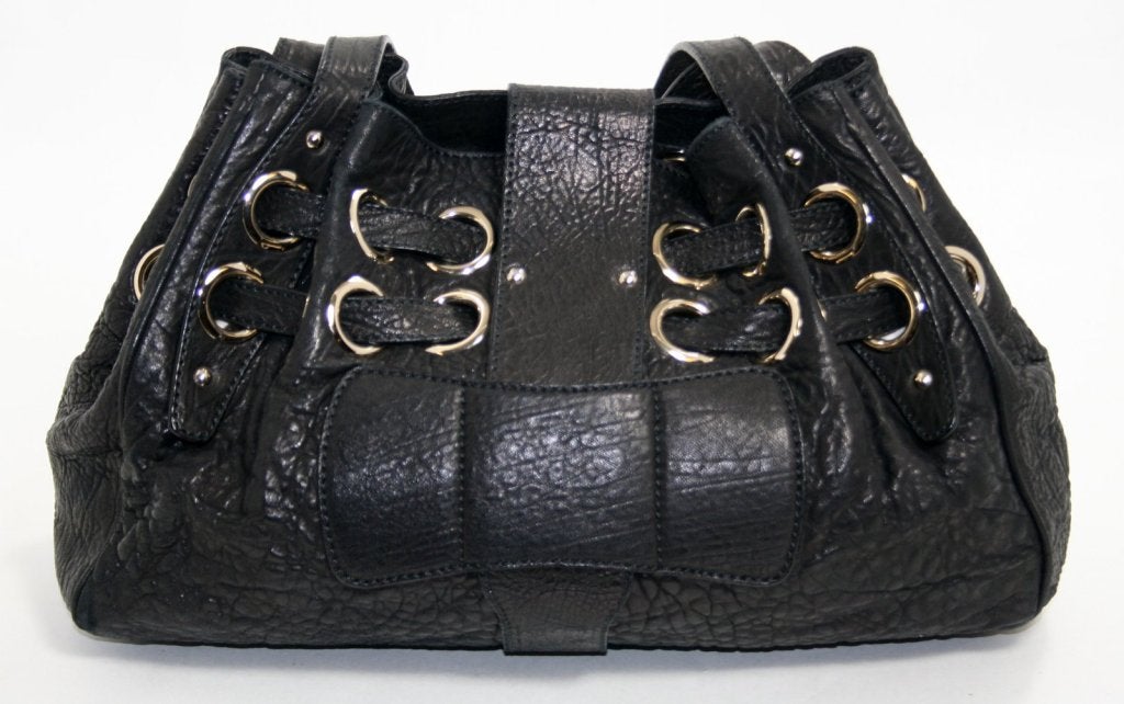 Jimmy Choo Black Textured Leather Riki Bag In Excellent Condition In New York City & Hamptons, NY