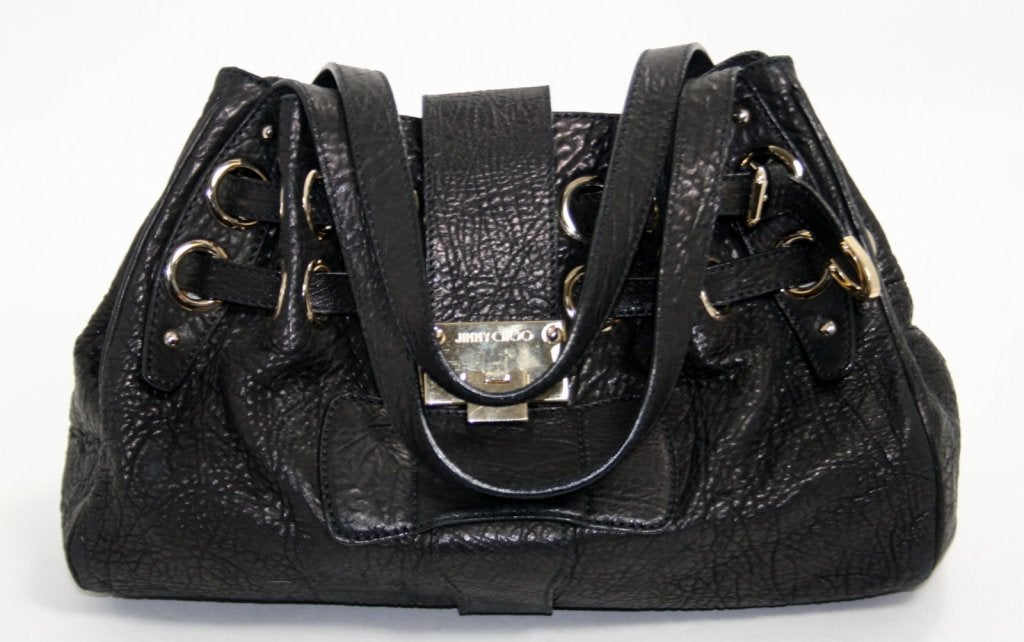 Women's Jimmy Choo Black Textured Leather Riki Bag
