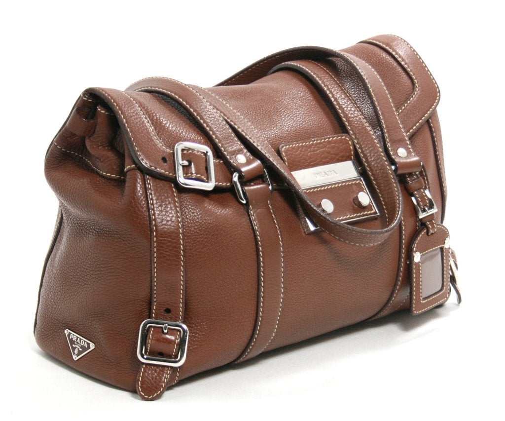 Prada Brown Leather Tote In Excellent Condition For Sale In New York City & Hamptons, NY
