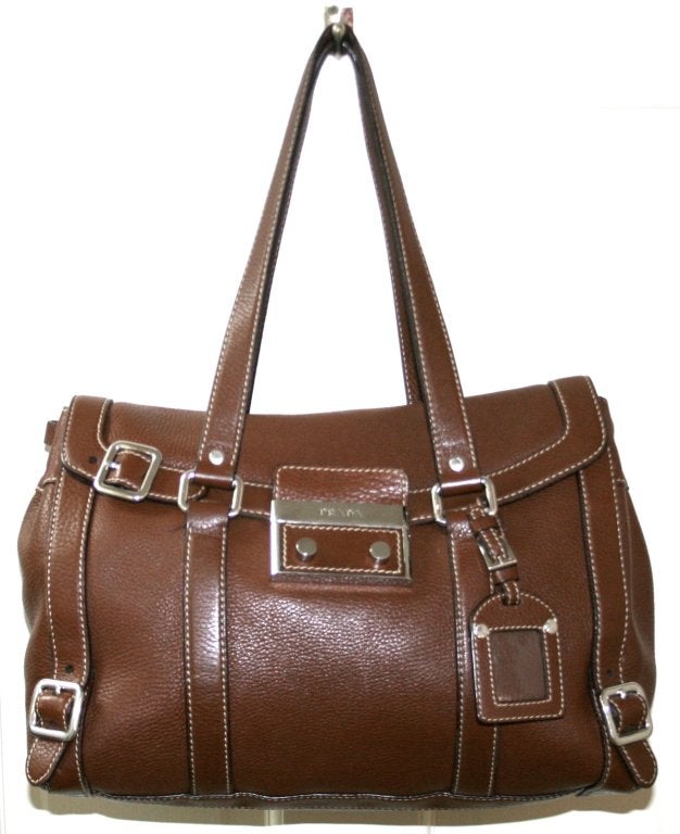 Prada Brown Leather Tote For Sale 3