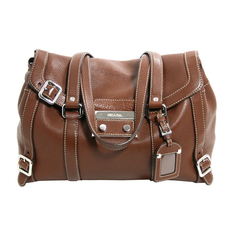 Prada Brown Leather Tote For Sale