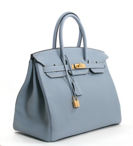 Authentic Hermès Bleu Lin Togo Leather 35 Cm Birkin Bag In New Condition In New York City & Hamptons, NY