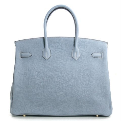 Women's Authentic Hermès Bleu Lin Togo Leather 35 Cm Birkin Bag