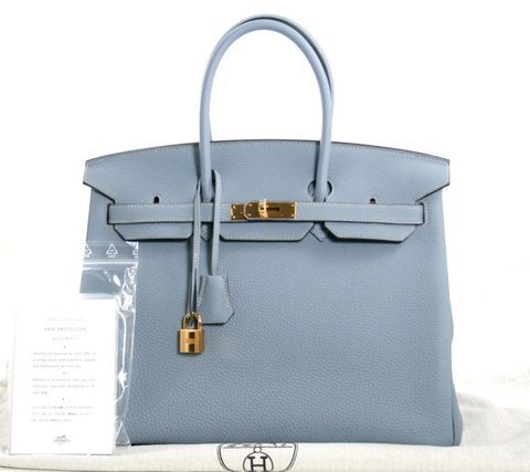 Authentic Hermès Bleu Lin Togo Leather 35 Cm Birkin Bag 5