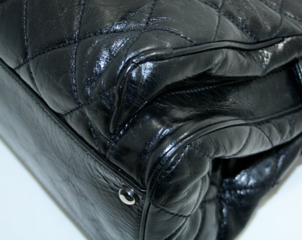Chanel Black Glazed Calfskin Portobello Tote For Sale 3