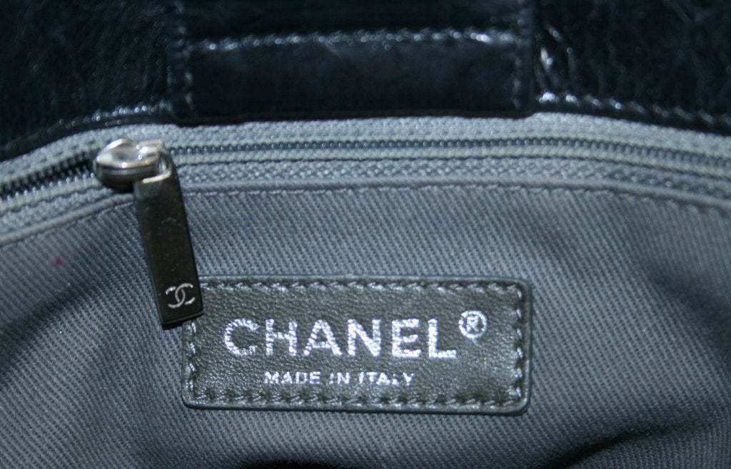 Chanel Black Glazed Calfskin Portobello Tote For Sale 4