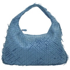 Bottega Veneta Krim Blue Leather Fringed Veneta Bag