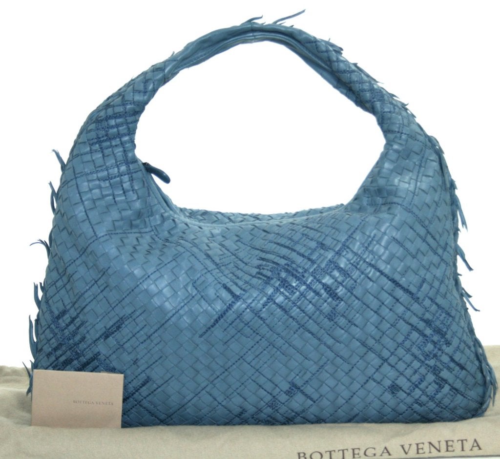 Bottega Veneta Krim Blue Leather Fringed Veneta Bag 6
