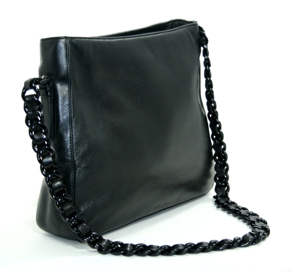 Prada Black Leather Resin Chain Bag In Excellent Condition In New York City & Hamptons, NY