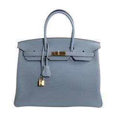 Authentic Hermès Bleu Lin Togo Leather 35 Cm Birkin Bag
