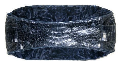 Nancy Gonzalez Blue Astrakhan Fur and Croc Satchel 1