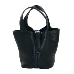 Used Hermès Black Clemence Leather Picotin MM