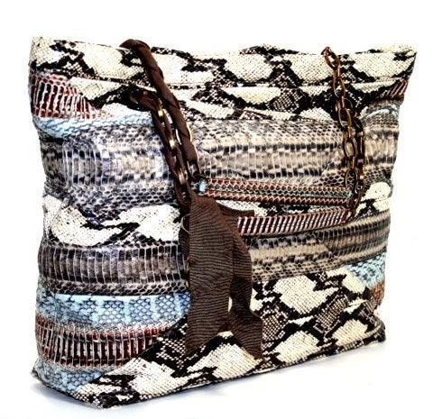 This authentic Lanvin Amalia Snakeskin Cabas Tote is in pristine condition.  Roomy and incredibly chic, this multi colored exotic is certain to hold its value.
 
Large iconic Amalia tote in stunning variety of snakeskin panels.  Colorful yet