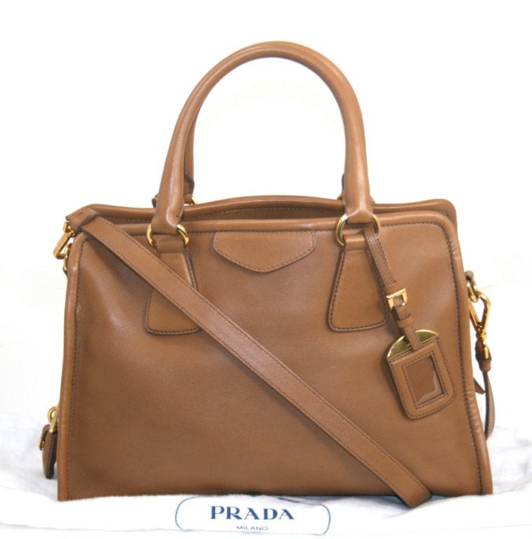 Prada Toffee Leather Convertible Tote 6