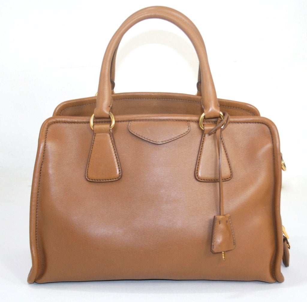 Prada Toffee Leather Convertible Tote In Excellent Condition In New York City & Hamptons, NY