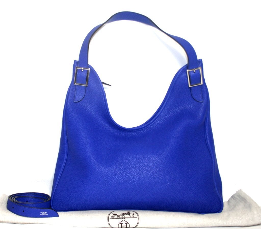 Hermès Bleu Electrique Clemence Leather Massai GM Hobo 6