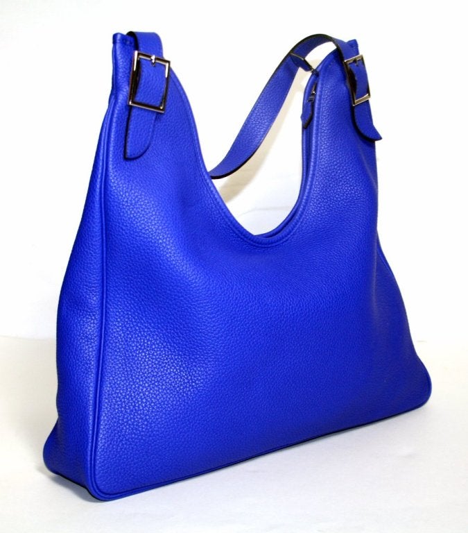 Women's or Men's Hermès Bleu Electrique Clemence Leather Massai GM Hobo