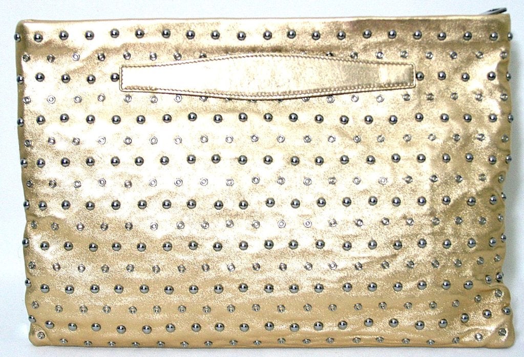 prada bags shop online - Prada Gold Leather Studded Clutch at 1stdibs