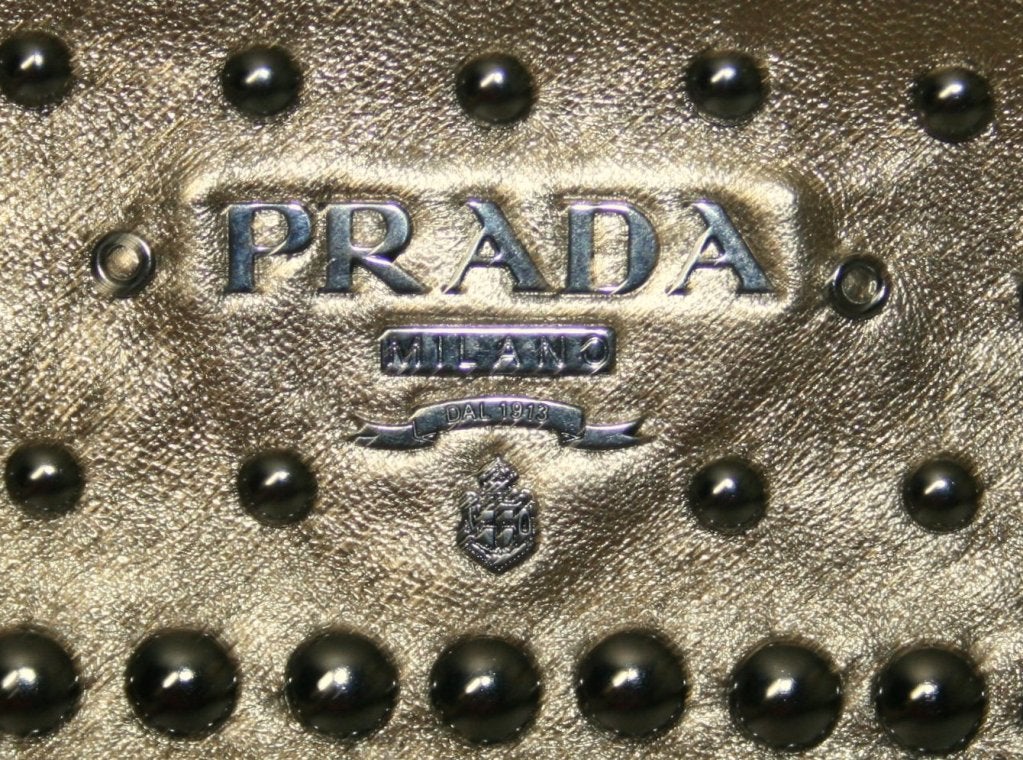 Women's Prada Gold Leather Studded Clutch