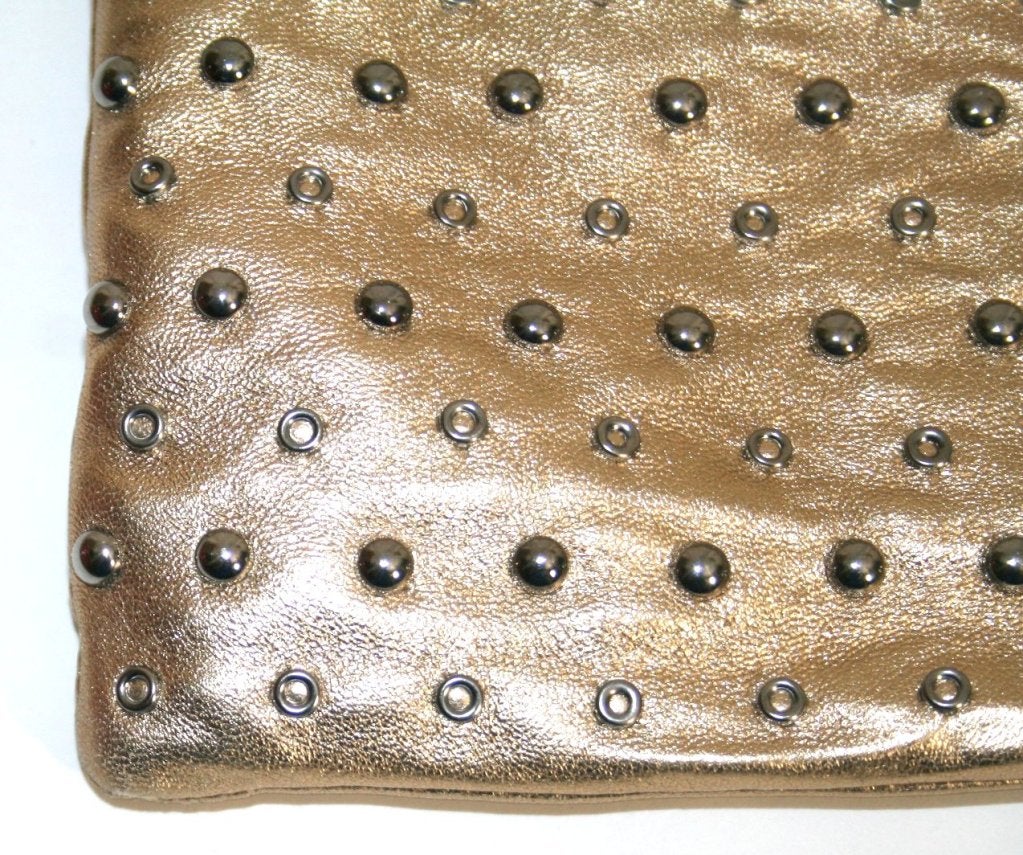 Prada Gold Leather Studded Clutch at 1stdibs