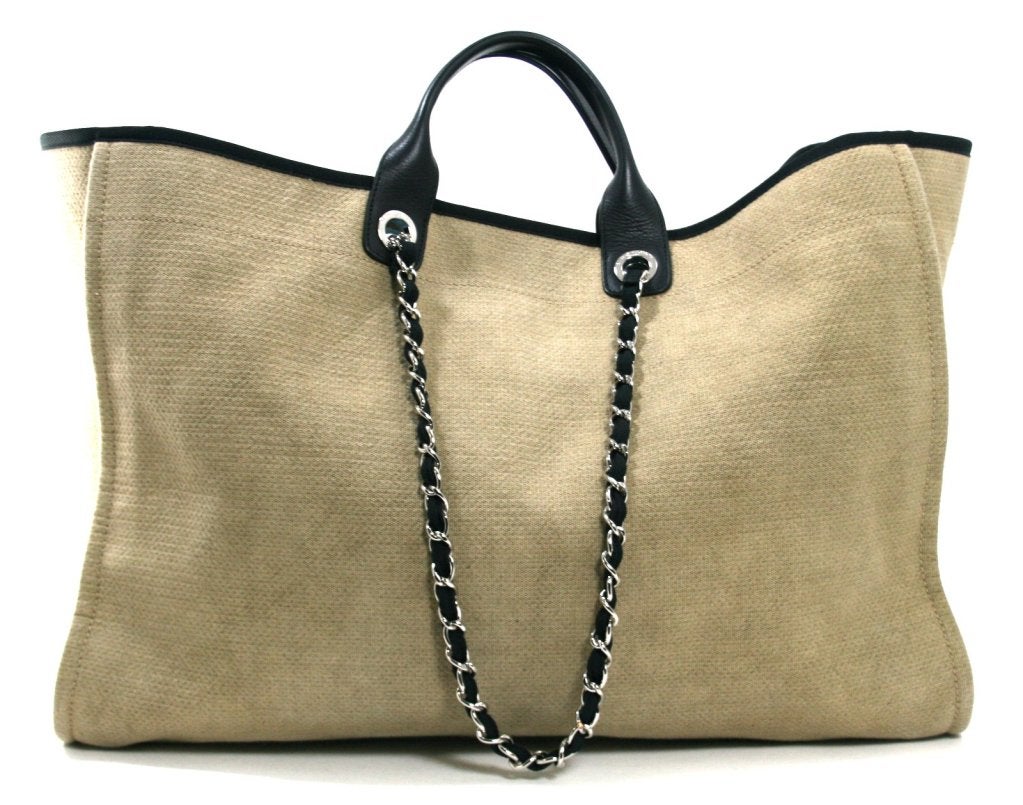 Chanel Tan Canvas XL Cambon Tote In Excellent Condition In New York City & Hamptons, NY