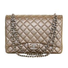 Used Chanel Matte Gold Leather Maxi Double Flap