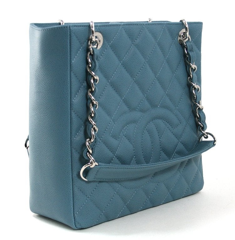 Chanel Blue Caviar Petite Shopping Tote In New Condition In New York City & Hamptons, NY