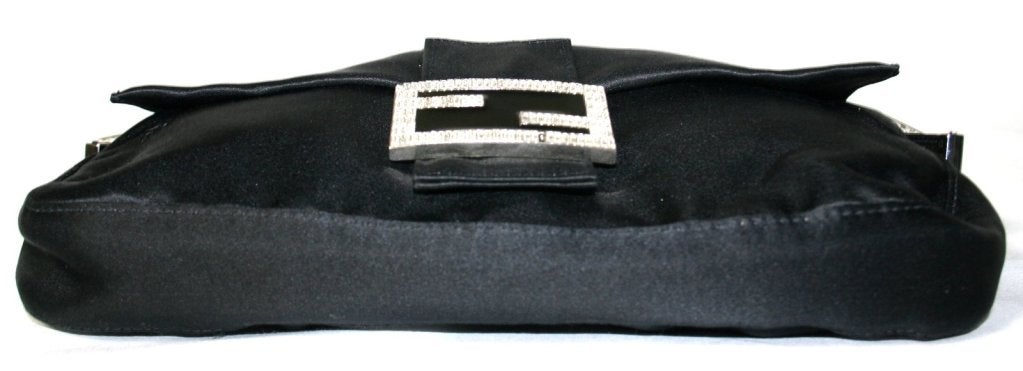 Fendi Black Satin and Crystal Baguette In Excellent Condition In New York City & Hamptons, NY