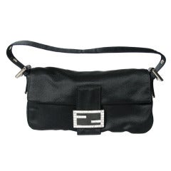 Fendi Black Satin and Crystal Baguette