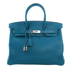 Hermès 35 Cm Blue Izmir Clemence Birkin