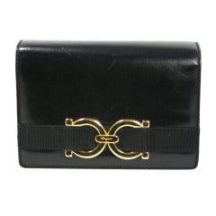 Salvatore Ferragamo Black Leather Chain Strap Bag