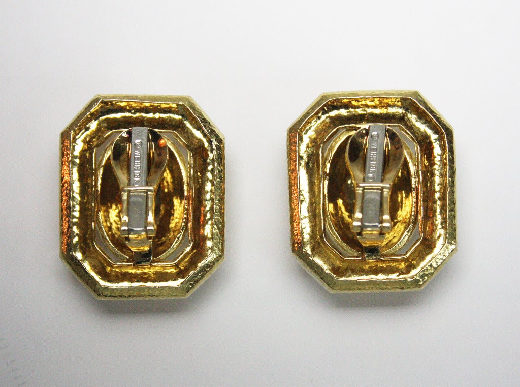 David Webb Hammered Textured Gold Clip Earrings 1