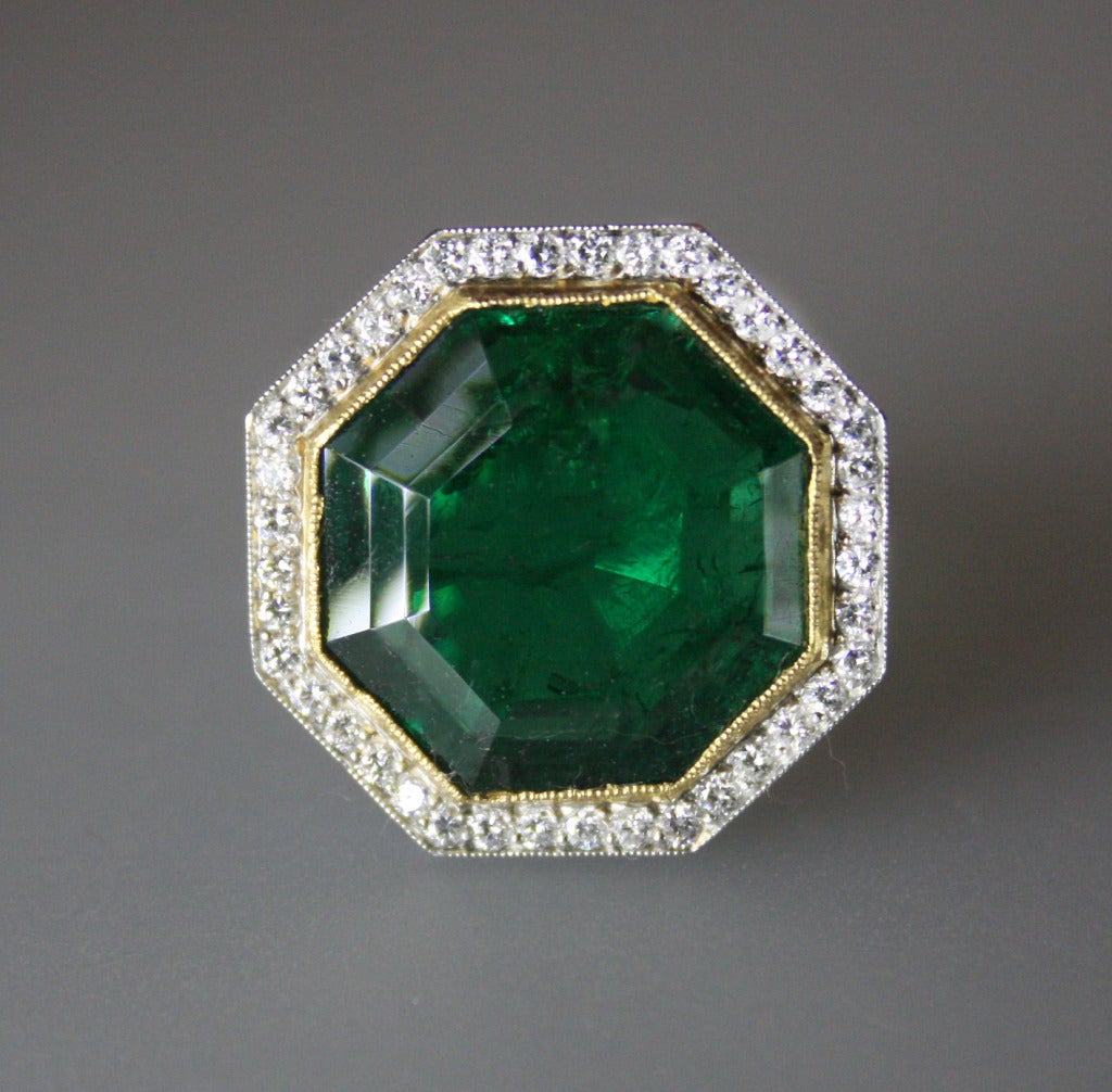 Women's 1950s Emerald Diamond Gold Platinum Ring