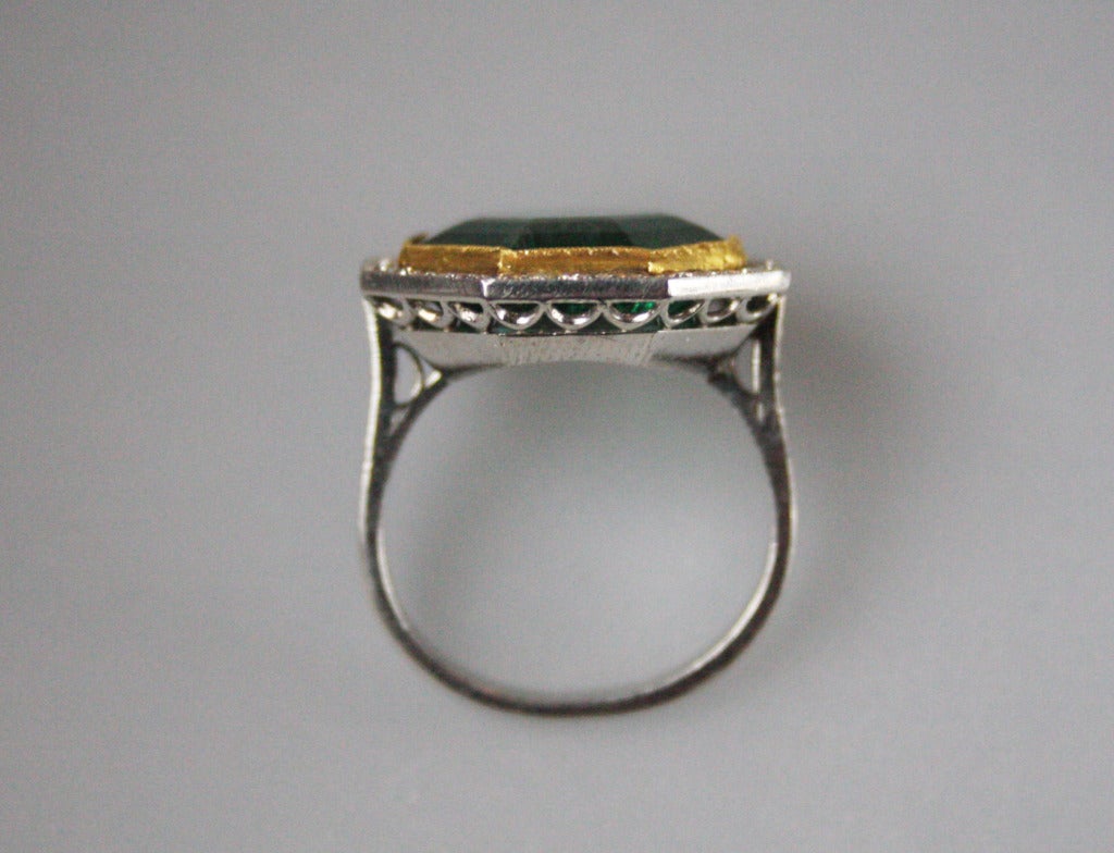 1950s Emerald Diamond Gold Platinum Ring 2
