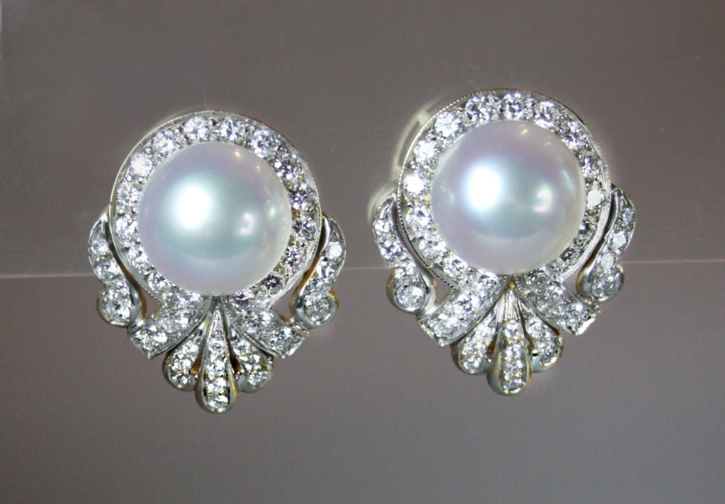 Pearl and 2.3 Carat Diamond Earrings by Balogh For Sale at 1stdibs