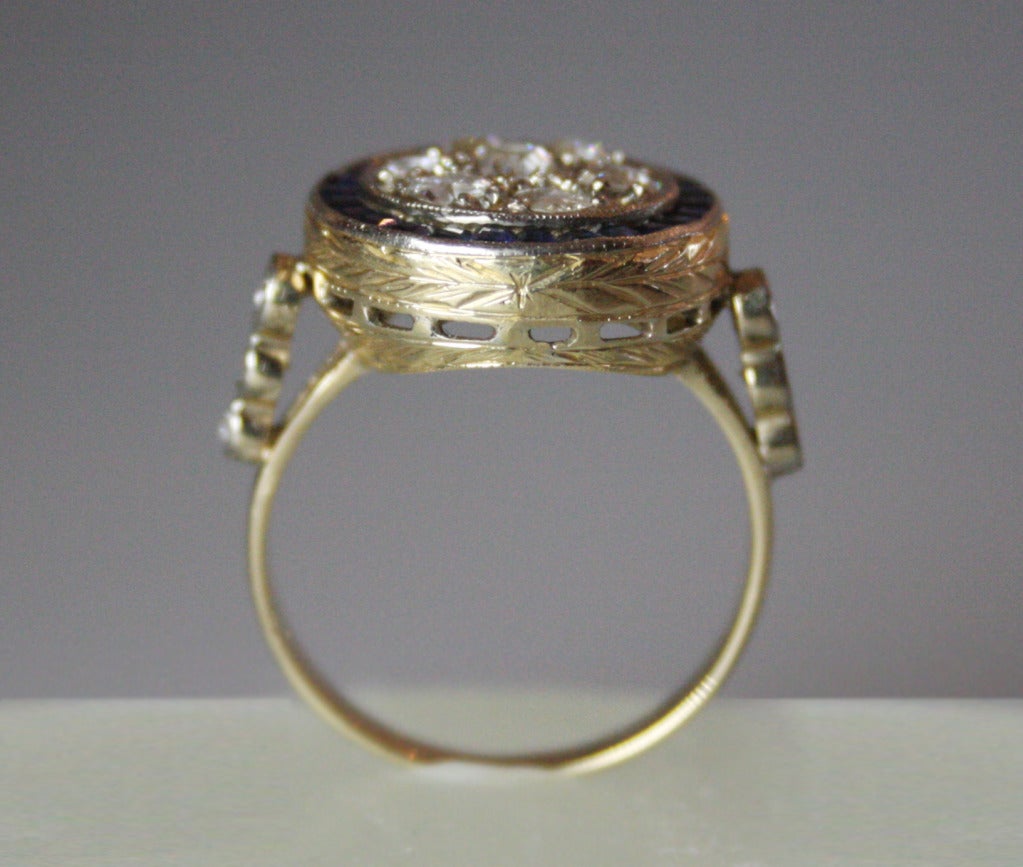 Old Miner Cut Diamond and Sapphire Ring. 1