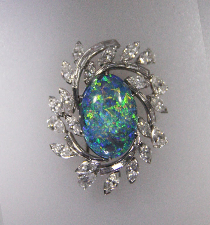 Black Opal and Diamond Pin In Excellent Condition In Bay Harbor Islands, FL