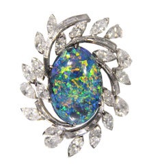 Black Opal and Diamond Pin