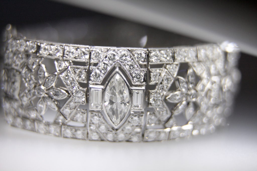 15 Carat Art Deco Diamond Platinum Bracelet 1