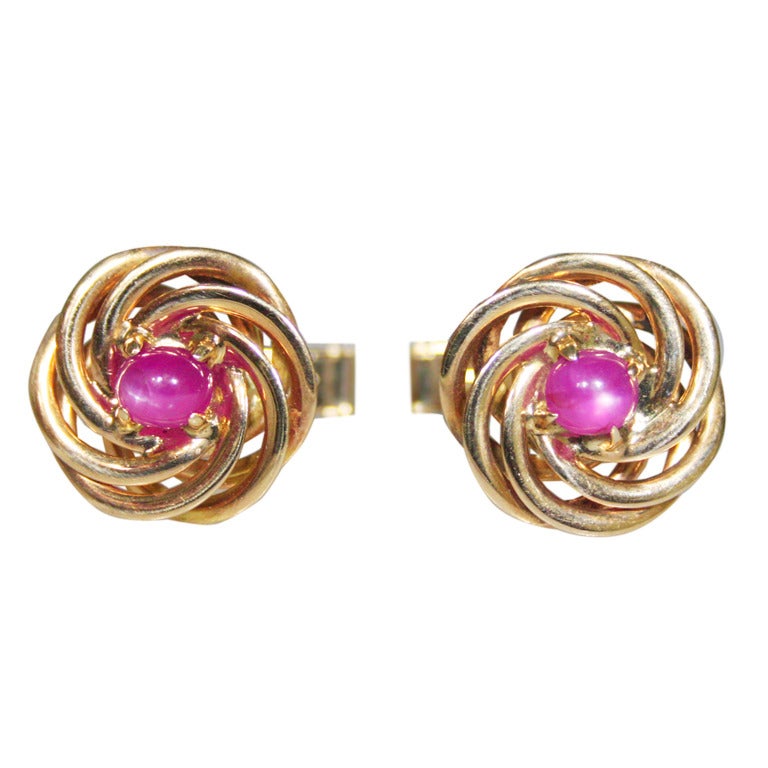 Retro Pink Star Sapphire Cufflinks For Sale