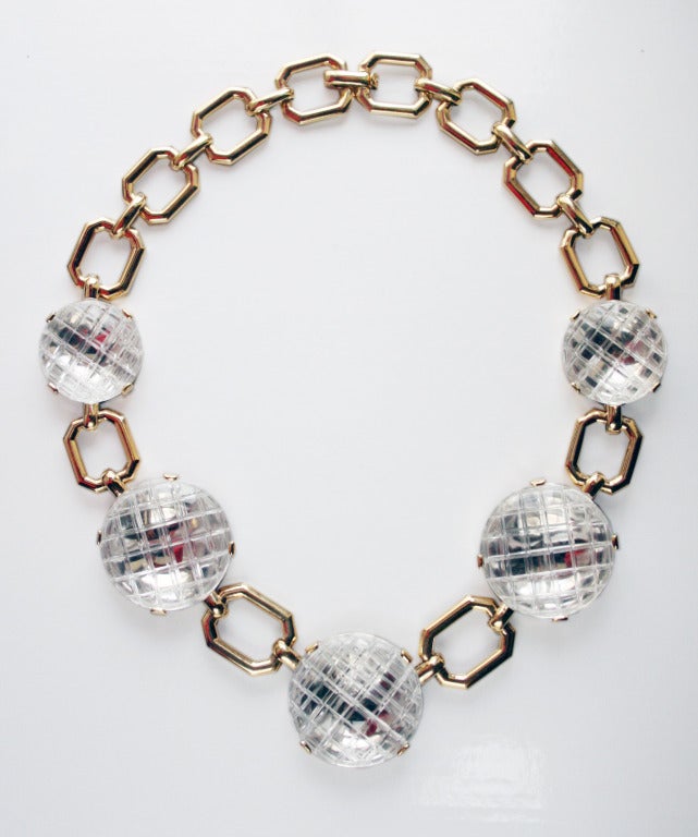 David Webb Rock Crystal Gold Necklace