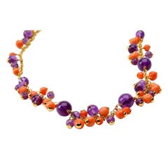 Coral Amethyst Gold Necklace