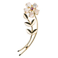 Tiffany & Co. Ruby Moonstone Gold Brooch